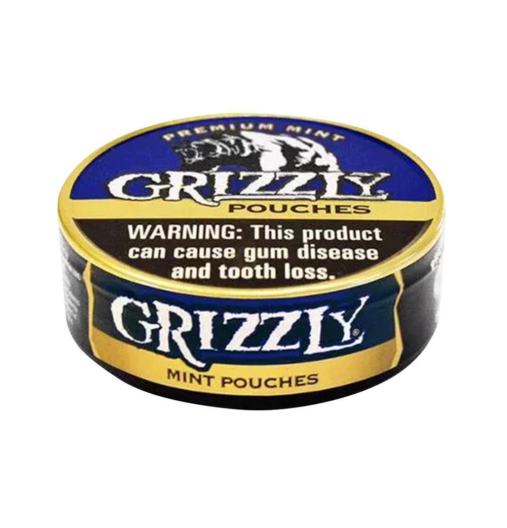 Grizzly Mint Pouches Tin, Front Label View