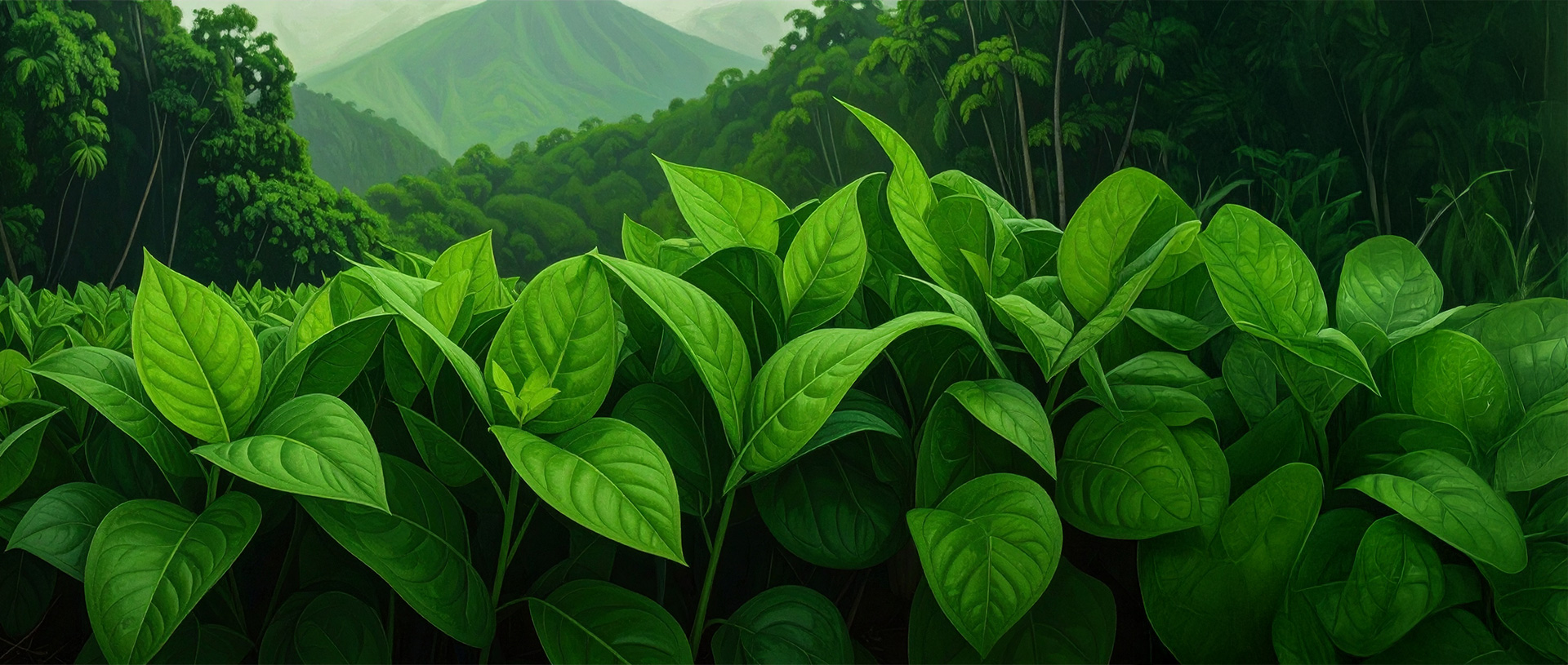 Fresh Tobacco Leaves Close-Up, Front View